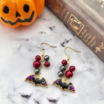 ヘマタイトとコウモリのハロウィン ピアス イヤリング