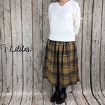 べージュブルー の ナチュラルチェック ギャザースカート