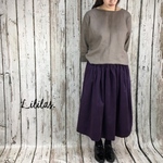 【再販】プラムカラー コーデュロイの上品 ギャザースカート