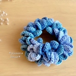 ⭕️🔷受注制作🔷🌿ナチュラルフラワー 〜Wash  Cotton〜 グラテーション＊サックス [ゴム換え可能] ダブルフリル＊手編みシュシュ