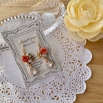 ロザフィ♡キラキラビジュー♡薔薇のピアス/イヤリング(サーモンピンク)