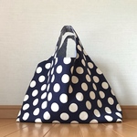手提げバッグ 水玉紺×ストライプ紺