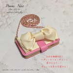 再販×7【送料無料！】リボンのチェーン付き手帳型スマホケース（ candy candy）