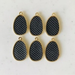 Black Fake Leather Gold Flamed Oval Pendant Tops