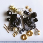 *1点限定* /ビーズ アソート/ ハンドメイド パーツ ビーズ アクリル 素材 ピアス イヤリング カボション おおぶり マーブルビーズ 秋冬 ブラック ゴールド系