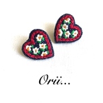 デニムハート小花柄刺繍ピアス/イヤリング