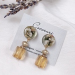 カワラハハコ𖠇antiqueピアス/イヤリング（khaki×yellow)