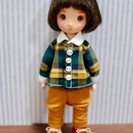 オビツ11 サイズ●ワイシャツ  グリーンチェック×白カフス