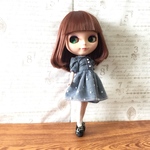 ブライス リカちゃん サイズ  デニムのふわふわワンピース