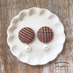 glen check×cotton pearl pierce/earring