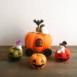 ハロウィン かぼちゃの馬車 ジャックオランタンとミニおばけ 置物セット 羊毛フェルト