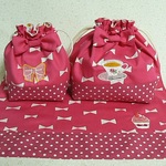 リボンドット　刺繍入り　お弁当袋＆コップ入れ袋＆ランチョンマット　②