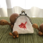 吉光様専用★琉金（金魚）★リネン刺繍ミニがま口ポーチ
