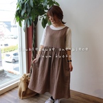 『秋冬SALE』【M〜L】ゆるふわダブルガーゼで魅せる、大人のウエスト切り替えノースリーブギャザーワンピース（モカ）
