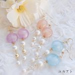 マーブルコイン×ゆらゆらパールのピアスorイヤリング