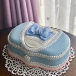 水色グログランドットのおしりふきケース リボン ビジュー