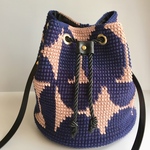 大きめコットンニットバケツ巾着ショルダー  レトロドット