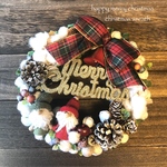 xmas◇ペアサンタの赤チェックリボンリース