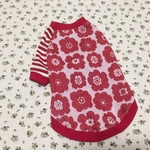 red    北欧風花柄&ボーダーＴシャツ  Ｓ