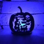 Halloweenかぼちゃランプ　 『毒と魔女』　七色に変化するLEDキャンドル付き