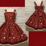 ストロベリーリボン ジャンパースカート★ロマンティックビター 苺とリボン 赤×生成レース(即納品)