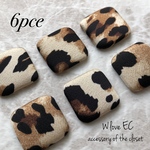 【6pce】ヒョウ柄 スクウェア カボション brown
