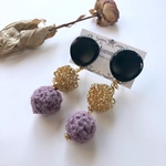ブラック×ゴールド×パープル 大ぶりピアス・イヤリング