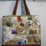 USA生地　切手柄のトートバッグ