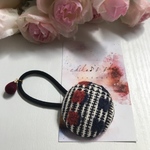 ［送料無料］秋冬 チェックのくるみボタン ヘアゴム