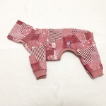 【イタグレ服 SS/Sｻｲｽﾞ】　ヒッコリーデニム柄ロンパ/レッド