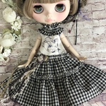 1342  Katze×黒チェック B ワンピース Blythe ブライス アウトフィット