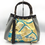 【OUTLET】 （金の花）帯と帆布のハンドバッグ 着物（帯）リメイク