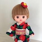 【送料無料】メルちゃん　ネネちゃん用　着物　浴衣　帯、髪飾りセット（紺椿）