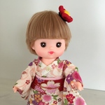 【送料無料】メルちゃん　ネネちゃん用　着物　浴衣　帯、髪飾り、巾着セット（白花）