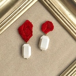 ruby red+white pearl鉱石刺繍ピアスorイヤリング
