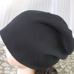 難有 難隠し帽子 30*61 黒 畝 ふくれ織り?キャップ 室内帽子 シルク Hand-made Kimono Cap