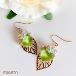  ◇SQUARE GLAS◇フラワービジューリーフピアス*グリーン*