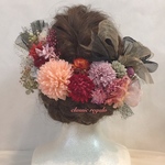 【miwatin様 専用出品】フルオーダー Pearl orange pink gold black tulle ribbon ヘッドドレス