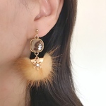 ビジューレオパード&スノーファータッセル　ノンホールピアス /ピアス