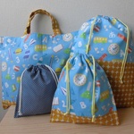 福袋　通園・通学　バッグ　体操着袋　巾着袋　（４点　文房具　ドット）