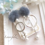 秋の新作☆ふわふわファーとコットンパールのシルバーピアス