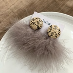 パイソン ベージュ×マラボーファー グレー ピアス/イヤリング