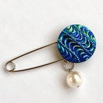 チェコガラス☆青紫の波模様のストールピン（ピンブローチ） 