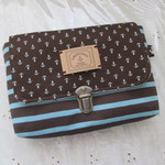 母子手帳＆通帳＆DSケース　A6サイズ チョコ×ミントボーダーマリン 