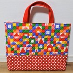 レッスンバッグ☆キルティング　北欧風積み木　レッド