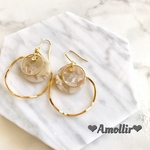 ❤︎べっこうプレート×ストーンのフープピアス