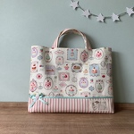 スイーツ×ピンクストライプの大きめレッスンバッグ　 35×45　 入園入学