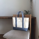 帆布トートバッグM  生成×ブルーグレー