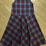 【SALE】送料無料　タータンチェックのフレアワンピース　播州織　グレー×レッド