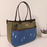 大　ころりんショルダートート　GOOSE刺繍×カーキ帆布 　2WAYバッグ 　斜め掛け　倉敷帆布　